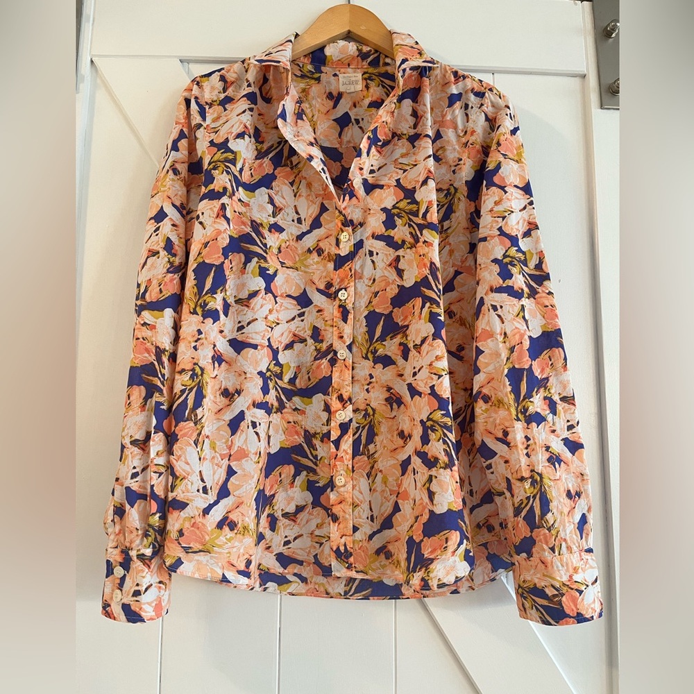 J. Crew Floral Button Down Shirt - Blue and Orange, Cotton